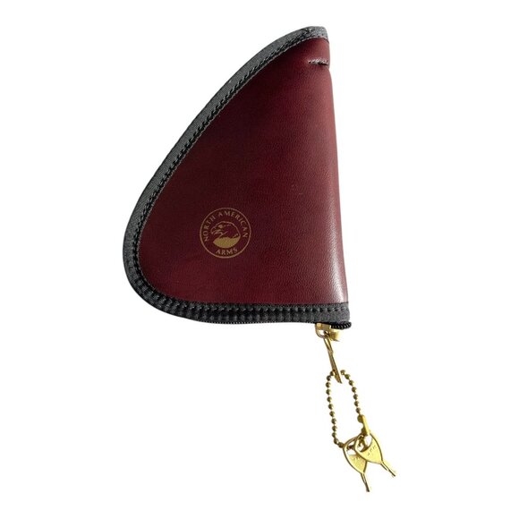 North American Arms Burgundy Pistol Pouch with Keys Faux Leather Zip Case - Picture 1 of 4